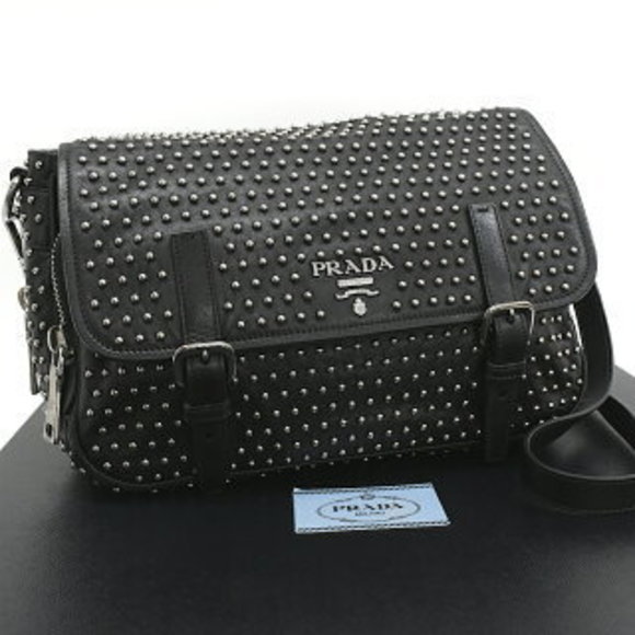 Prada Studded Crossbody Black Leather - Picture 1 of 8